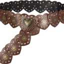 Women Wide Western Disc Belt Cowgirl Boho-Concho Leather Belts for Jeans Dress (Length 45'' (fit waist size below 40''), Brown-love)