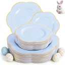 Liacere 50PCS Blue Plastic Plates - Heavy Duty Ice Blue Disposable Plates - Blue and Gold Plastic Plates Include 25PCS Blue Dinner Plates, 25PCS Blue Dessert Plates for Easter Day