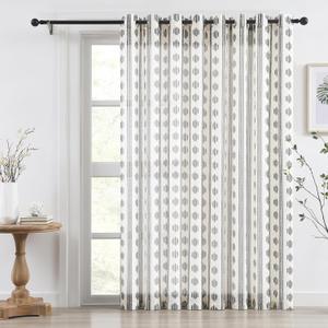 Melodieux Boho Striped Pattern Linen Textured Sheer Curtains for Bedroom, Living Room Light Filtering Grommet Window Curtain Drapes, 100 by 84 Inch, Black on Beige(1 Panel)
