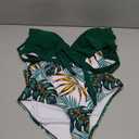 PATPAT For Women One Piece Leaves Printed V Neck Bathing Suits M (Emerald Green)