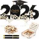 Graduation Guest Book Class of 2026 Black Graduation Cap Guest Book Alternative with Wood Grad Cap and Scroll Sign Keepsake for Congrats Grad Ceremony Party Favor Supplies