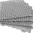 12 Pack 12" x 12" Interlocking Rubber Bathroom Flooring Tiles Non-Slip Splicing Waterproof Mat Modular Interlocking Cushion Mat for Drain, Deck, Pool, Patio, Balcony, Shower, Kitchen, Yard (Gray