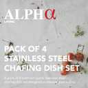 Alpha Living 4 Pack Chafing Dish Full Set Stainless Steel Catering Chafer with Lids, Pans & Fuel Holders Buffet Food Warmers for Parties, Events & Weddings Alpine Gray Handles 4 Pack - Regular Edge