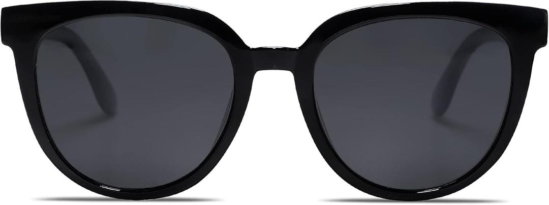 SOJOS Trendy Cat Eye Round Polarized Sunglasses for Women Fashion UV Protection Sunnies Sunglasses SJ2175 (Dark Black)