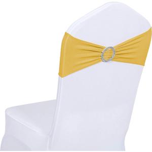 Obstal 50 PCS Spandex Stretch Chair Sashes Bows for Wedding Reception- Universal Elastic Chair Cover Bands with Buckle Slider for Banquet, Party, Hotel Event Decorations Gold Sashes