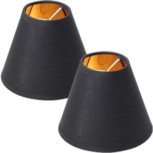 Modern Small Lamp Shade Set of 2 Linen Clip On Bulb Lampshade for Candelabra Bulbs Table Chandelier Wall Lamp Floor Lamps Chandelier, Black, 5.11 inches x 5.9 inches