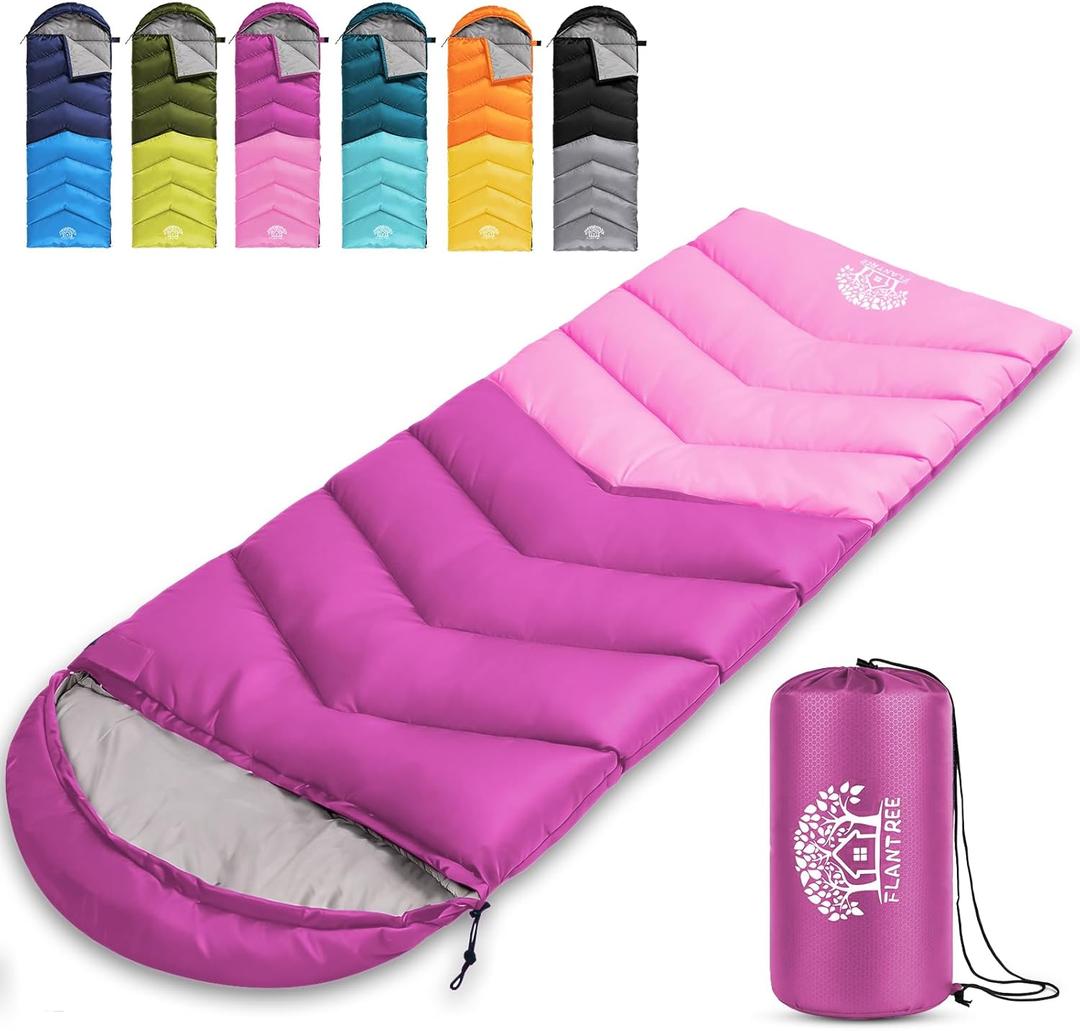 Sleeping Bag 4 Seasons Adults & Kids for Camping Hiking Trips Warm Cool Weather,Lightweight and Waterproof with Compression Bag,Indoors Outdoors Activities (Purple Pink)