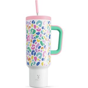 Meoky 40 oz Tumbler with Handle, Tumbler with Lid and Straw, Insulated Stainless Steel Travel Mug, 100% Leak-proof, Keeps Cold for 36 Hours or Hot for 12 Hours (Leopard)