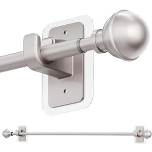 ENJOYBASICS No Drill Curtain Rods for Window 28 to 60 Inches, 5/8 Inch Diameter Renter Friendly Drapery Rod with Adhesive Brackets without Drilling, Adjustable from 27 to 65 Inches, Nickel