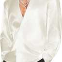 Floerns Men's Wedding Long Sleeve V Neck Shirts Shiny Satin Prom Party Club Shirts (XX-Large, Champagne)