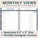 bloom daily planners 2026 Planner (January to December) - 8.5” x 11” Weekly & Monthly Dated Agenda Organizer Book with Stickers & Tabs - Flexible Soft Cover - Garden Party, Navy