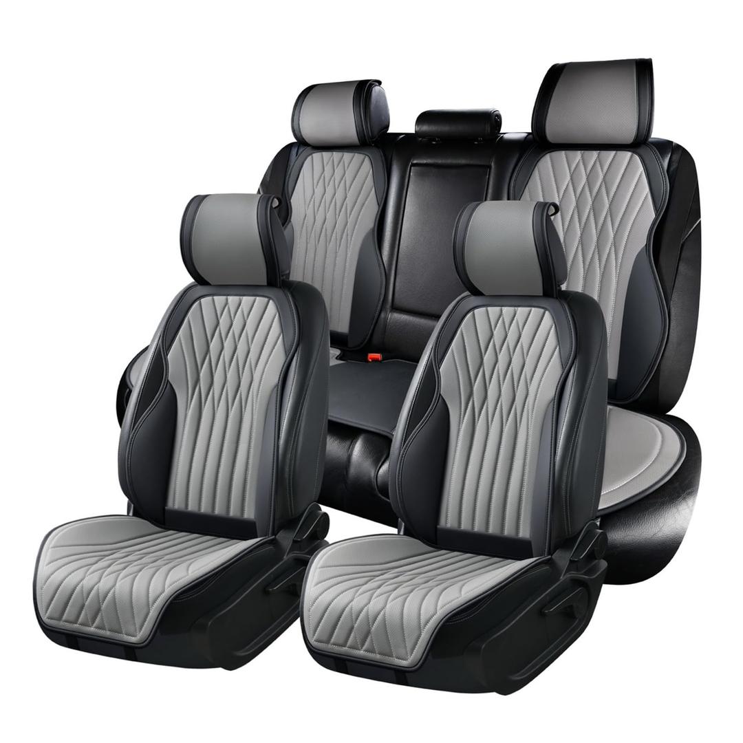 BWTJF Car Seat Covers, Front and Rear Seat Protector for Cars Waterproof Non-Slip, Leather Seat Protector Universal Fit for Suvs,Vans,Trucks (Black&Gray, Full Set)