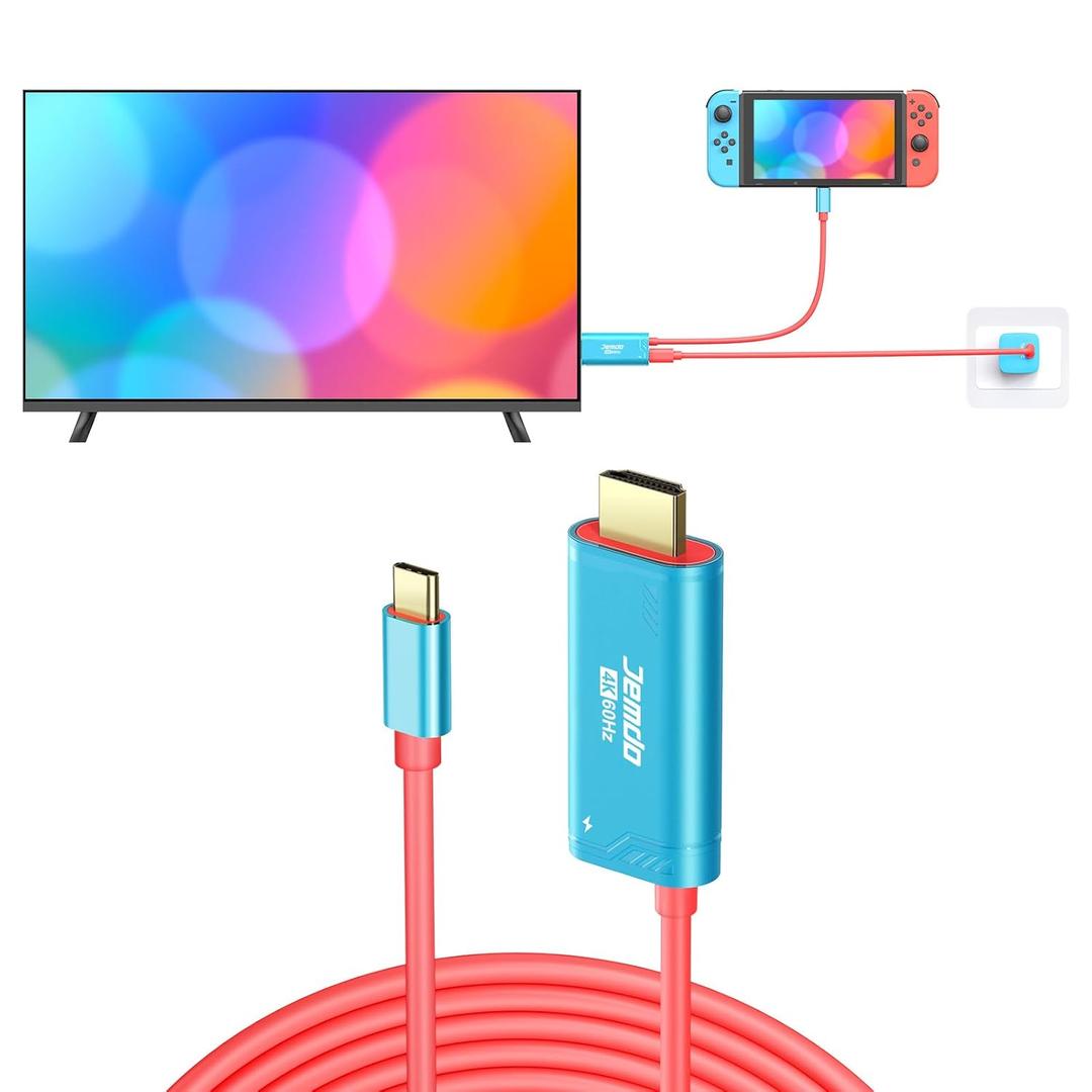JINGDU 4K@60Hz USB C to HDMI Cable Only Replacement for Switch 2017/OLED/Steam Deck/ROG Ally, 2m/6.6FT, Portable USB-C to HDMI Cord Replaces Original Switch Dock for TV Screen Mirroring, Blue