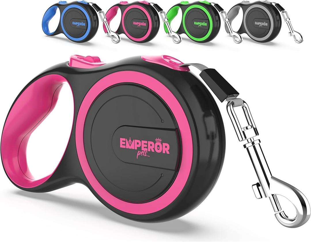 Emperor Pets Pink Heavy Duty Retractable Dog Leash 26 ft  Tangle-Free Nylon Tape, Anti-Slip Grip, Reflective  Retractable Leash for Medium Large Dogs up to 110 lbs -Classic-PK26