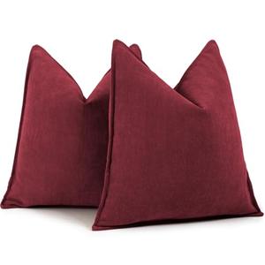 ZWJD Burgundy Pillow Covers 20x20 Set of 2 Chenille Throw Pillow Covers with Elegant Design Soft and Luxurious Decorative Throw Pillows for Couch, Bed, and Home Decor