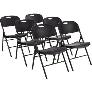Sturdy Foldable Plastic Chair, Portable, 350-Pound Capacity, Black, 6-Pack