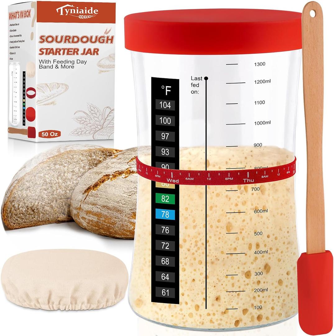 50oz/1500ml Pro Sourdough Starter Kit  Extra Thermometer Strips and Breathable Covers Included in Sourdough Starter Jar  A Perfect Sourdough Bread Starter Kit for Beginners to Expert