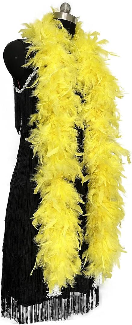 Happy Feather 2 Yards 80g Turkey Chandelle Feather Boa for DIY Craft,Party Dancing Dress Up, Halloween Decoration (Yellow)