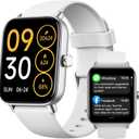 Smart Watches for Men,1.85" HD Display Compatible iPhone/Android (Answer/Make Calls),110+ Sport Modes Fitness Tracker with Heart Rate/Sleep/Sp02 Monitor,IP68 Waterproof (White, 1.85)