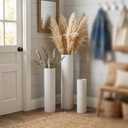 White Tall Ribbed Floor Vase - Set of 3 Metal Large Decorative Vases