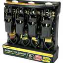 Cargoloc Premium Ratchet Tie Downs - 4 Pk - 8 Ft - 500 Lbs Load Cap - 1,500 Lbs Break Strength - Cargo Straps for Moving Appliances, Lawn Equipment, Motorcycles, etc. - CAMO