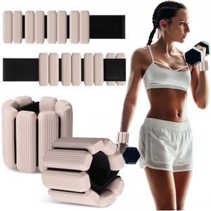 Wrist Weights Set of 2, Wearable Wrist Ankle Weights for Women & Men, Silicone Weighted Bangles Adjustable Arm and Leg Weights for Walking Yoga Pilates Running Dance Gym 2lb (Beige Pink)