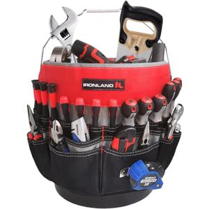 IRONLAND Bucket Tool Organizer Fit 3.5-5 Gallon Bucket, 51 Pockets, Bucket Tool Caddy Organization for Garden, Construction, Carpenter, Electrician, Builder Red & Black (Medium)