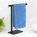 Hand Towel Holder, L-Shape Hand Towel Stand for Bathroom, Stainless Steel Hand Towel Rack Bar Standing for Vanity Kitchen Countertop, Black