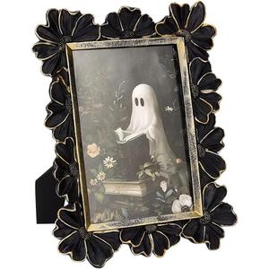 MAYJOYDIY Black Ornate Photo Frame 8.5x6.7 inch Rectangle Decorative Daisy Floral Design Vintage Photo Frame, for Tabletop & Wall, Gift Ideas, Victorian Retro Baroque Home Decor 