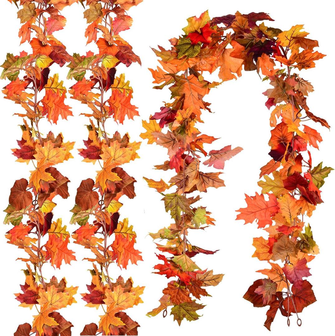 DearHouse 6 Pack Fall Garland Maple Leaf Clearance, 5.9Ft/Piece Hanging Vine Artificial Autumn Garland Thanksgiving Decor for Home Wedding Fireplace Party Christmas (Multicolor)