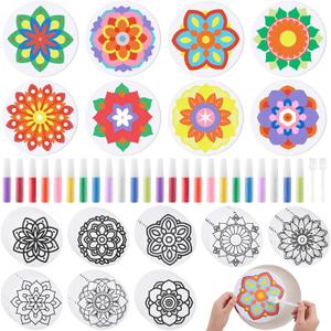 48 Pcs Sand Painting Mandala Coloring Craft Kits Mandala Sand Art Kits Pictures with 24 Sands Options Creative Home Rangoli Diwali Christmas Festival Party Favors Sessions