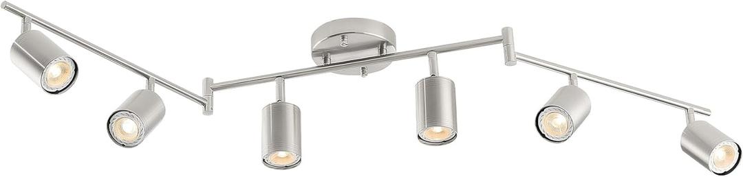 VONLUCE 6 Light Track Light Fixture, LED Track Lighting Kit with Rotatable Track Heads, 3-Color GU10 Bulbs Included, Modern Ceiling Spotlight for Kitchen Office Closet Studio Bedroom, Nickel