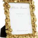 Cuspin 6x8 Picture Frame, Vintage Ornate Gold Resin Frame with Glass Front, Ginkgo Leaf Textured, Tabletop Display & Wall Hanging, Retro Home Decor