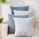 HPUK Decorative Throw Pillow Covers Set of 4 Square Couch Pillows Linen Cushion Cover for Couch Sofa Living Room, 18"x18" inches, Blue
