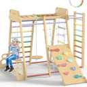 BlueWood Upgraded Indoor Jungle Gym 9-in-1 Playground Kids Climbing Toys
Waldorf Style Wooden Climber Playset with Slide, Swing, Monkey Bars, Upright/Rope Ladder, Climb Net, Rainbow