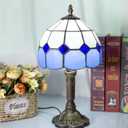 Tiffany Table Lamp, 8X14 inches Stained Glass Lamp,Handmade Vintage Lamp,Decor Bedside Bedroom Living Room and Study,Include E26 LED Bulb (Plaid Blue)