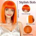 PLULON Orange Bob Wig with Bangs, Short Straight Bob Wig with Heart Sunglasses 12 Inch Shoulder Length Heat Resistant Synthetic Hair for Women Natural Look Daily Use Cosplay Halloween Costume Party
