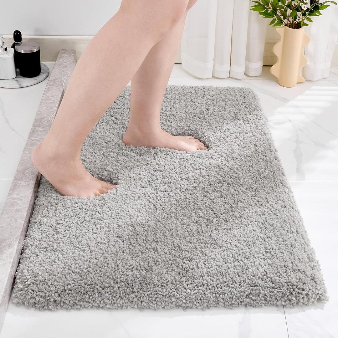 Disolla Grey Bathroom Rug 17x24 - Non-Slip Plush Small Bath Mat, Highly Absorbent & Ultra Soft Fluffy Floor Mat, Machine Washable for Shower and Tub