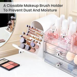 Makeup Organizer,Vanity Organizer with Makeup Brush Holder,Large Skincare Organizers with Drawers,Bathroom Countertop Organizer,Storage Lipstick,Perfume,Nail Polish,Beauty,Mothers Day Gifts