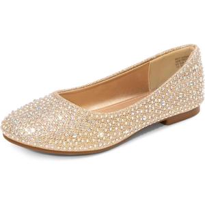 DREAM PAIRS Girls Dress Shoes Slip on Ballerina Flats for Wedding/Party (5 Big Kid, Muy-shine-gold Glitter)