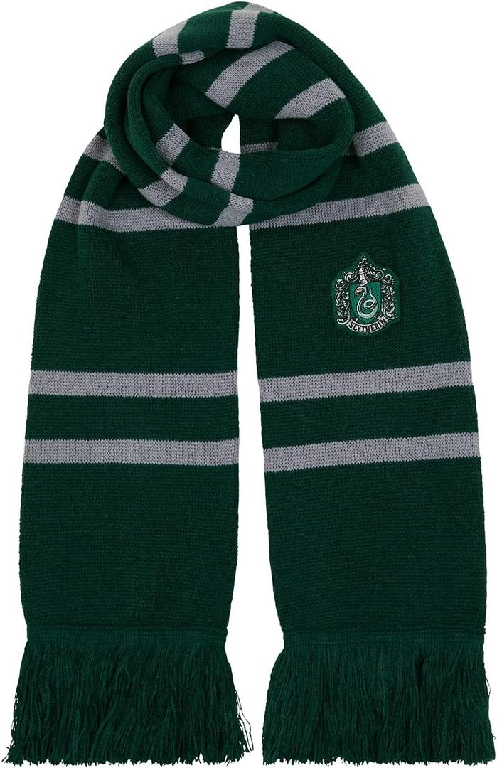 Harry Potter Slytherin Knitted Crest Scarf - Green & Silver with Tassels - Inspired by Prisoner of Azkaban - 66  x 7  - Soft Winter Knit Scarf for Kids & Adults - Wizarding World Costume Accessory