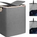 DOKEHOM 160L Double Laundry Basket with Removable Lid and Laundry Bags, Large Collapsible Laundry Hamper with 2 Sections (Dark Grey)