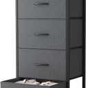 Sweetcrispy 4 Fabric Drawer Small Dresser, Bedside Nightstand with Wooden Top Sturdy Frame, Entryway Closet Bedroom Storage Cabinet Furniture for Dorm,Grey, 11.8"D x 17.7"W x 37.5"H