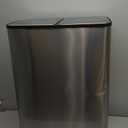 GarveeHome 2 x 8 gal Stainless Steel Double Trash Can with Lid for Kitchen, Large Dual Trash and Recycle Bin Combo, Step-on Kitchen Metal Garbage Cans, PP Inner Buckets, Liner Rim, Silver