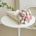 Crochet Flower Bouquet Throw Blanket, Handmade Knitted Blanket with Rose Flowers, Cute Romantic Gift for Her Girlfriend Mom Mother’s Day Valentine Wedding Anniversary Birthday, Pink and White