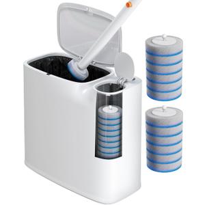 Small Bathroom Trash Can with Lid, Disposable Toilet Brush with 12 Refills, Toilet Bowl Cleaning Wand Set-2 Gallon Silm Garbage can and Toilet Brush Holder for Bathroom, Toilet, RV(White)