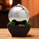 E-ANG.W Tabletop Fountain Includes Double Natural Moss Rocks,Soothing Sound Automatic Pump,Stainless Steel Ball Water Fountain,Indoor Zen Relaxation for Home,Office Décor