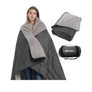 sheelokhwui Outdoor/Indoor Sherpa Blanket, Oversized Waterproof Stadium Blanket for Cold Weather. Warm, Soft, Portable, Great for Stadium, Sports Events, Camping, Indoor  82x56in., Dark Gray