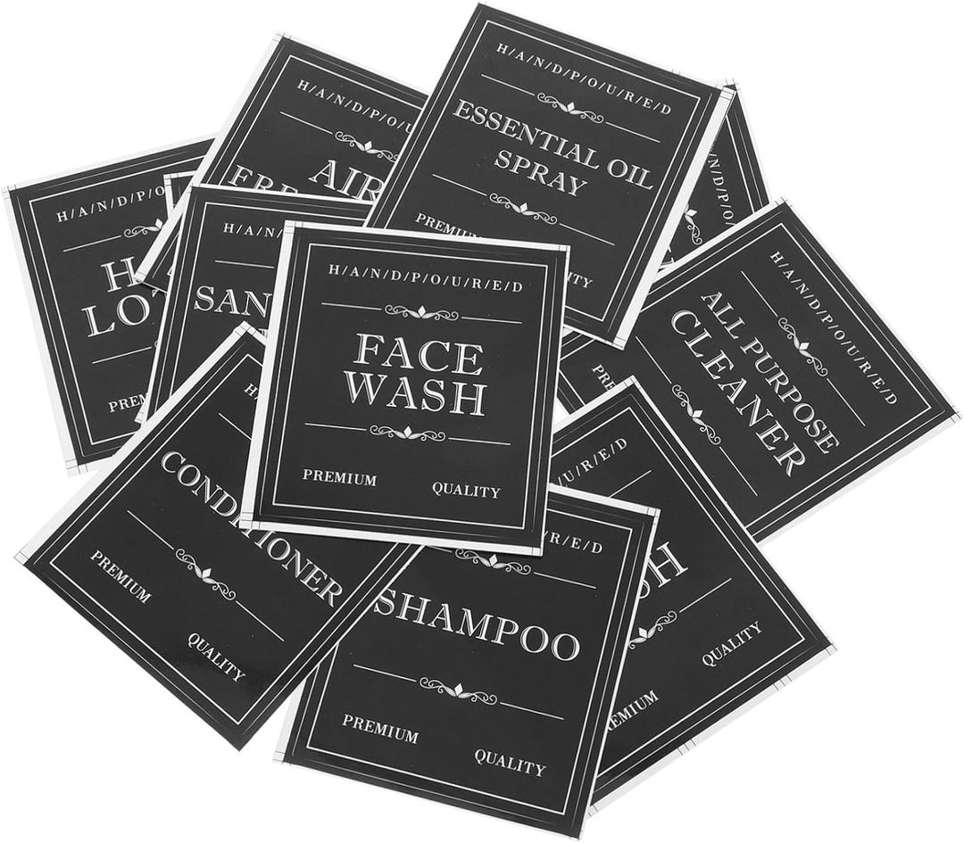 Sewroro 3sets Travel Dispenser Stickers Self-Adhesive Shampoo Bottle Labels Multi-Style Body Wash Lotion Stickers Labels for Organized Toiletries (8.00X7.00X0.01CM, Black)