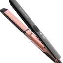 Hair Straightener 1 Inch Flat Iron and Curler 2 in 1 Titanium Ceramic Ionic Dual Voltage Straightener with Heat-Resistant Silicone, for Less Frizz, Shinier & Smoother (Black/Rose Gold)